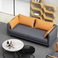 Square Arm Faux Leather Standard Sofa Couch with Pillows in Dark Gray
