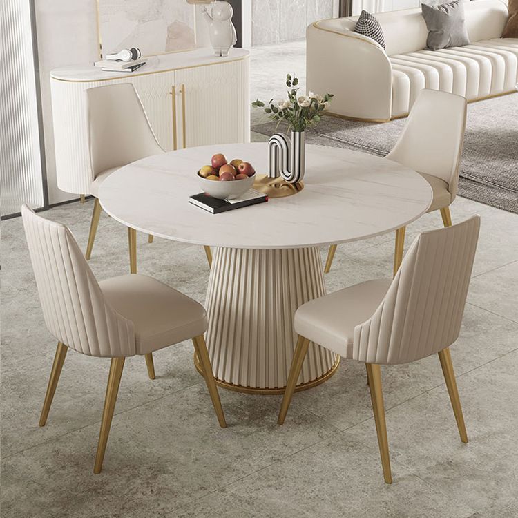 Ronde eettafel met witte basis, moderne stenen tafel voor de keuken
