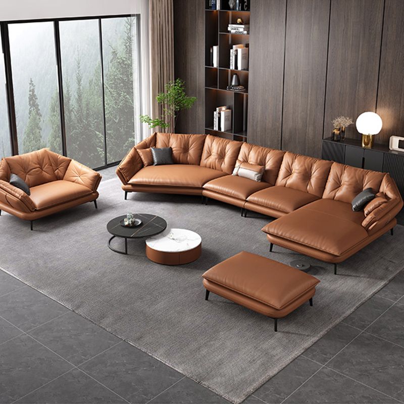 Contemporary Genuine Leather Pillow Top Arm Sofa in Orange for Living Room Clearhalo 'furn' 'furn_sofas' 'Furniture' 'Living Room Furniture' 'Sofa' 'sofas' 1200x1200_a23ac0c9-9b96-4dab-89ee-f2301fdca2e1