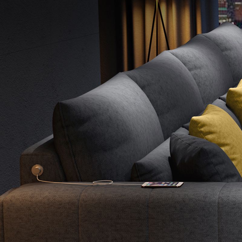 Dark Gray Contemporary Sectional with Recessed Arm and Pillowed Back Cushions Clearhalo 'furn' 'furn_sectionals' 'Furniture' 'furniture_sectionals' 'kitchen' 'kitchen_sectionals' 'Living Room Furniture' 'Sectionals' 1200x1200_a23d499a-5536-4439-b13e-020b47091c8c