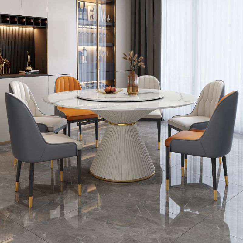 Stone Round Dining Table Contemporary Style Dining Site Table with Turntable Clearhalo 'Dining Tables & Seating' 'Dining Tables' 'dining_table' 'furn' 'furn_dining_table' 'Furniture' 'Kitchen & Dining Furniture' 1200x1200_a2428d99-c047-44bf-90bd-45ea74ec70f3