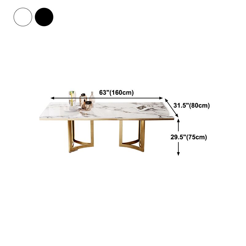 Traditional Luxury Dining Table Rectangle Double Pedestal Table with Gold Frame Clearhalo ' dining_table' 'Dining Tables & Seating' 'Dining Tables' 'furn' 'furn_dining_table' 'Furniture' 'furniture_dining_table' 'Kitchen & Dining Furniture' 'kitchen&dining_furn' 'kitchen' 'kitchen_dining_table' 1200x1200_a242addb-d2e2-40ab-bee4-531304145a06