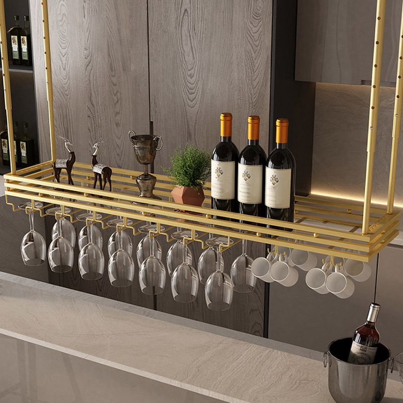 Hanging Wine Rack Metal Wine Bottle & Glass Rack for Dining Room