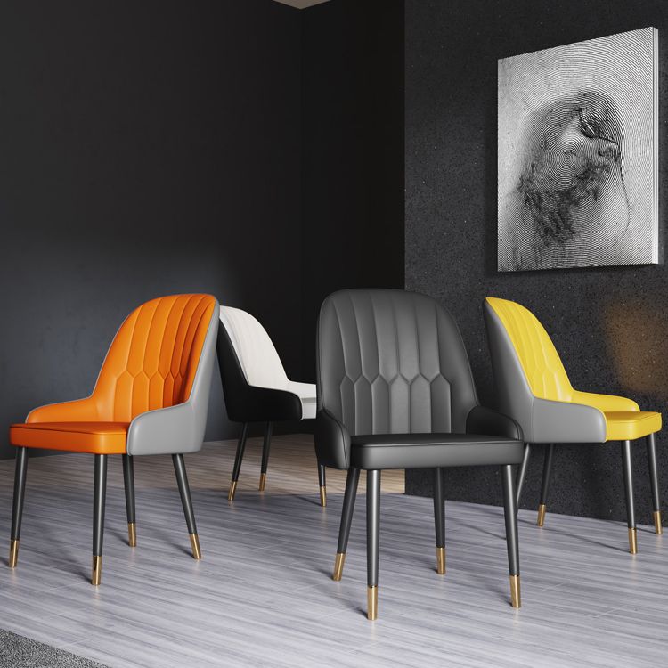 Glam Metal Dining Room Chairs Upholstered Side PU Leather Armchairs for Restaurant Clearhalo ' kitchen&dining_furn' 'Dining Chairs' 'Dining Tables & Seating' 'dining_chair' 'furn' 'furn_dining_chair' 'Furniture' 'furniture_dining_chair' 'Kitchen & Dining Furniture' 'kitchen' 1200x1200_a245062e-807a-4cec-bb5f-49868eed1a53