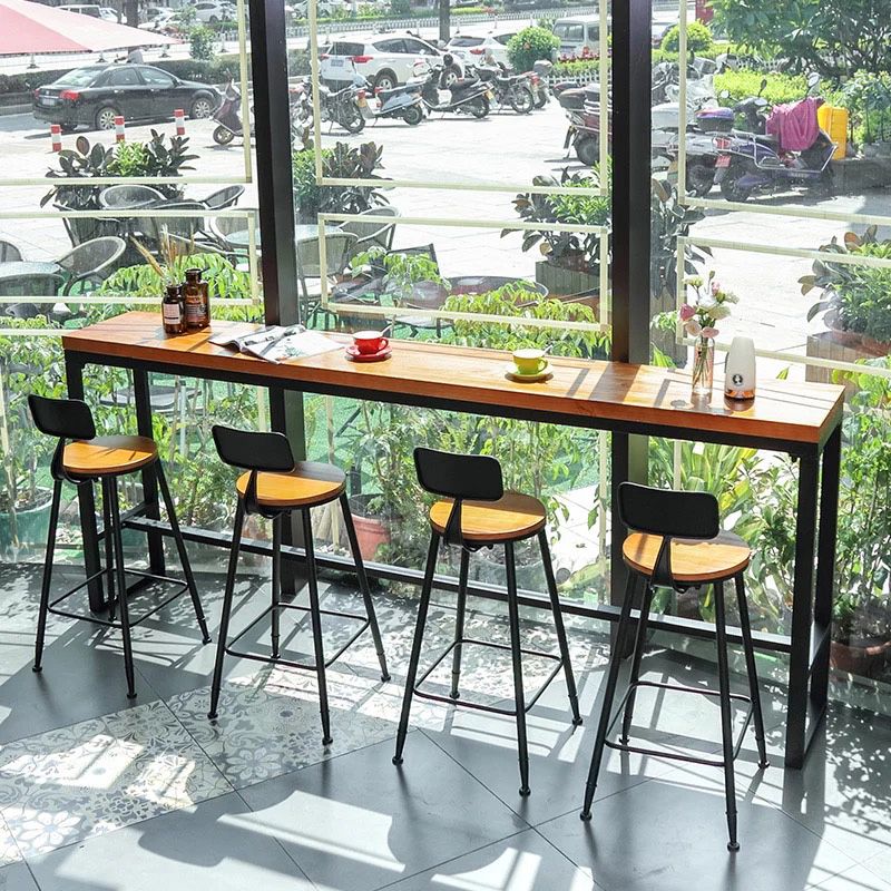 Industrial Rectangle Bar Dining Table Metal and Solid Wood Bar Height Table Clearhalo 'Bar Furniture' 'Bar Tables' 'bar_tables' 'furn' 'furn_bar_tables' 'Furniture' 'Kitchen & Dining Furniture' 1200x1200_a246a3e5-9c5a-4241-bd54-f20aa5fe0ff7