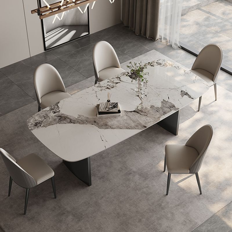 Juego de mesa de comedor moderna blanca brillante 1/4/5/6 PCS Juego de comedor con sillas de cuero falso