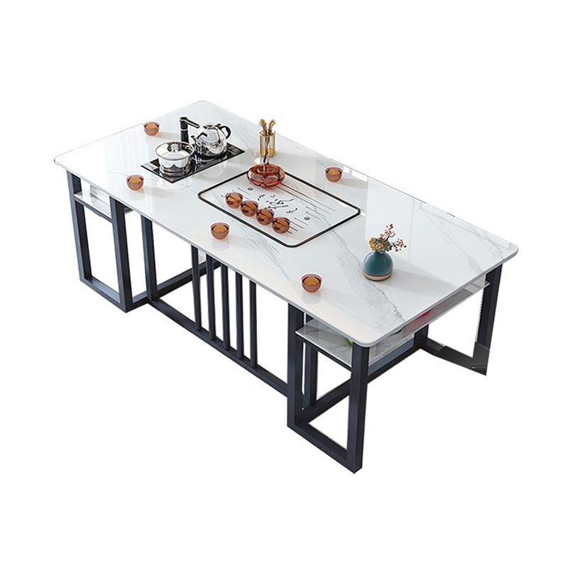 Leisteen en metalen tafel Moderne minimalistische rechthoekige eettafel met opbergruimte