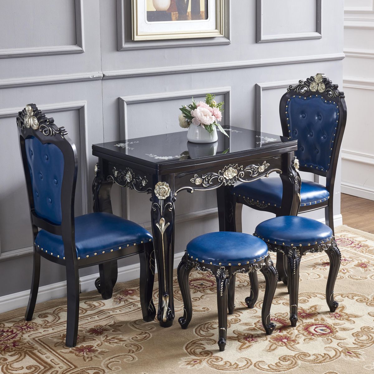 Glam Foldable Rectangle Dining Table Glass Tabletop with Wood Legs Clearhalo 'Dining Tables & Seating' 'Dining Tables' 'dining_table' 'furn' 'furn_dining_table' 'Furniture' 'Kitchen & Dining Furniture' 1200x1200_a24f33c6-cabc-4dd5-9636-dd8914017f26