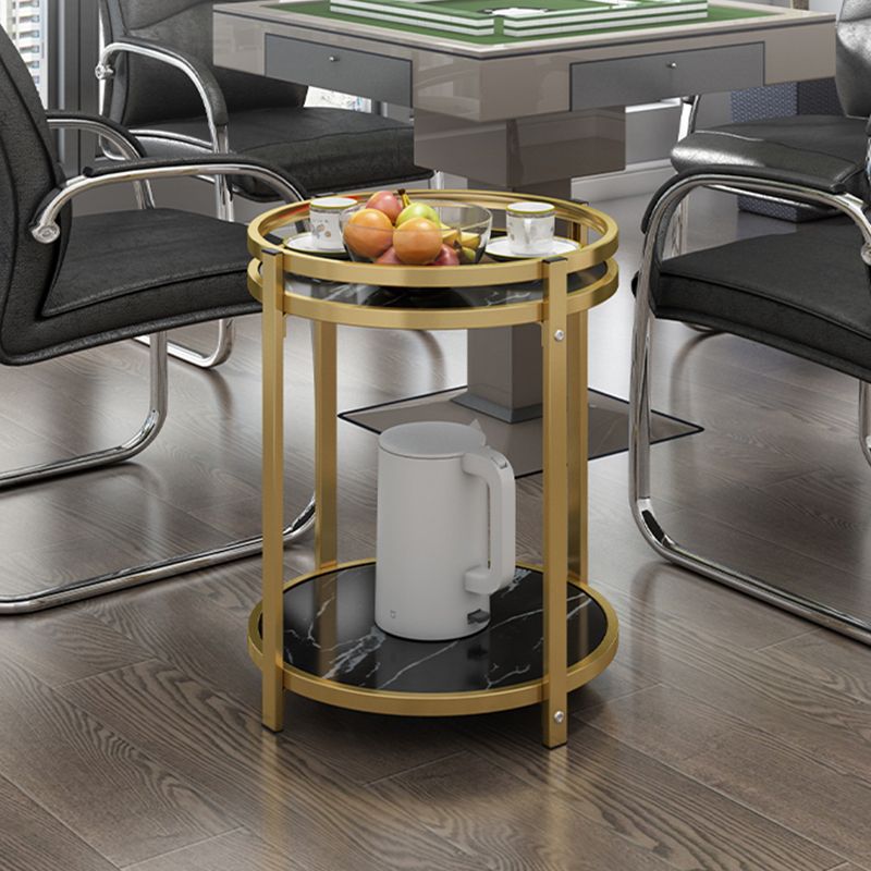 Glam Metal Storage End Table Double Tier Side Table for Living Room