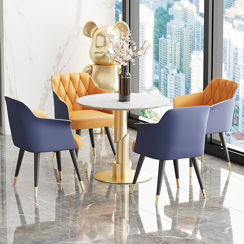 Metal Arm Chair Glam Faux Leather Dining Room Chairs for Restaurant Use