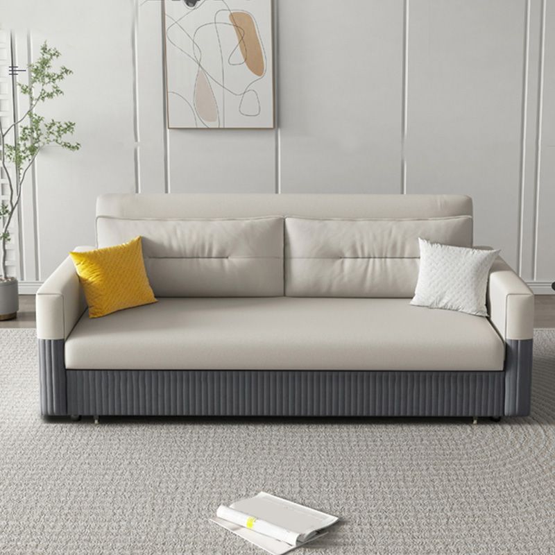 Canapé-canapé en cuir en cuir gris et blanc canapé-lit avec cadre en bois