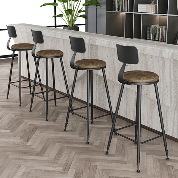 Modern Armless Backrest Counter Stool Iron Study Bar Stool with Leather Cushion and Pedal Clearhalo 'Bar Furniture' 'Bar Stools' 'bar_stools' 'furn' 'furn_bar_stools' 'furniture_bar_stools' 'Kitchen & Dining Furniture' 'kitchen&dining_furn' 'kitchen' 'kitchen_furn' Furniture' 1200x1200_a25494aa-ec8d-4826-8af2-6eb085f53c02