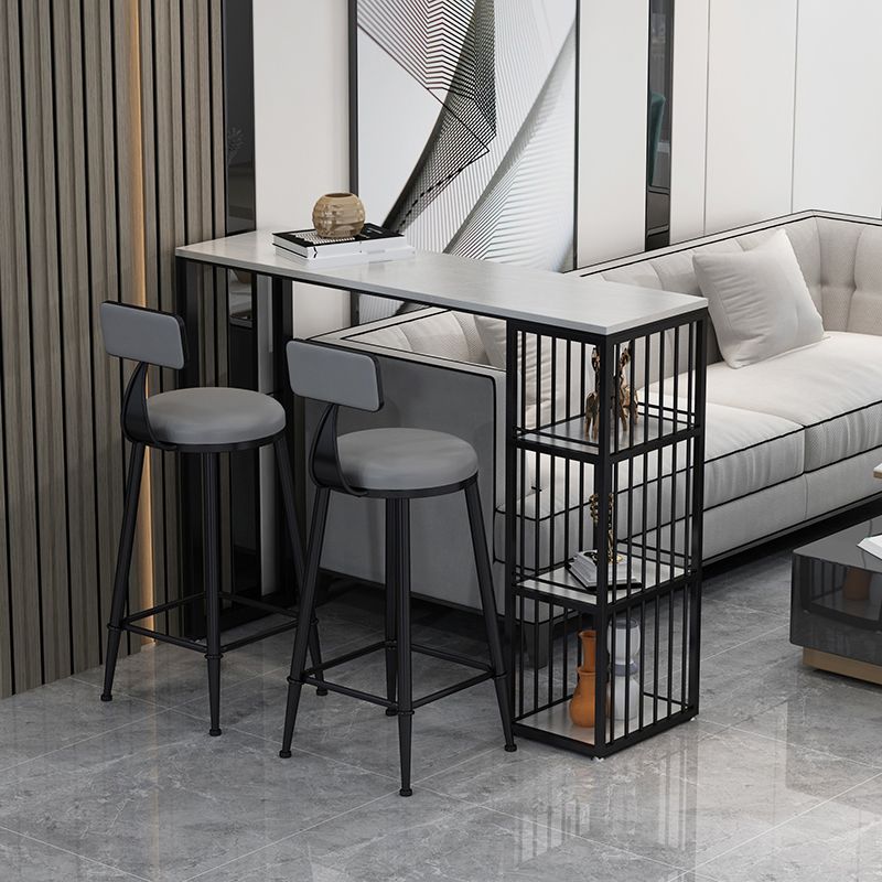 Rectangle Bar Pub Table Set 1/3 Pcs Black Iron Frame Bar Table and Upholstered Stools Clearhalo 'Bar Furniture' 'furn' 'furn_home_bar_bar_sets' 'Furniture' 'Home Bars & Bar Sets' 'home_bar_bar_sets' 'Kitchen & Dining Furniture' 1200x1200_a25593d3-1d2d-4891-b7cb-fd73486ce359