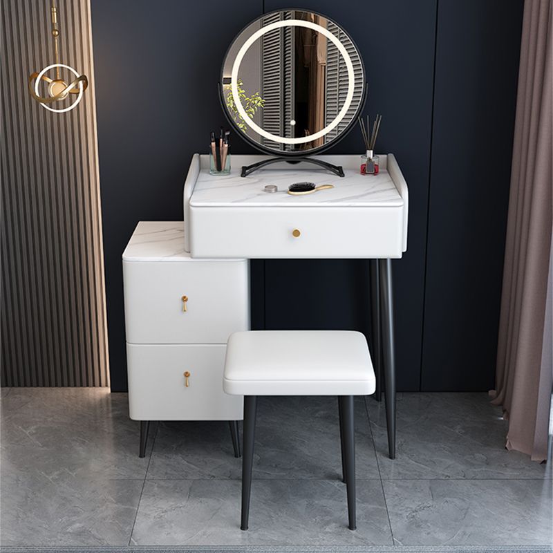 Moderne 3 Schubladen Eitelkeitstisch 23.62 "W Stone Top Dressing Tischhocker Set
