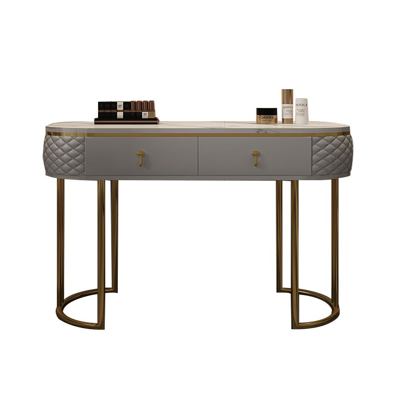 Luxurious Metal Make-up Vanity Stone Top Dressing Table Stool Set with Lighted Mirror