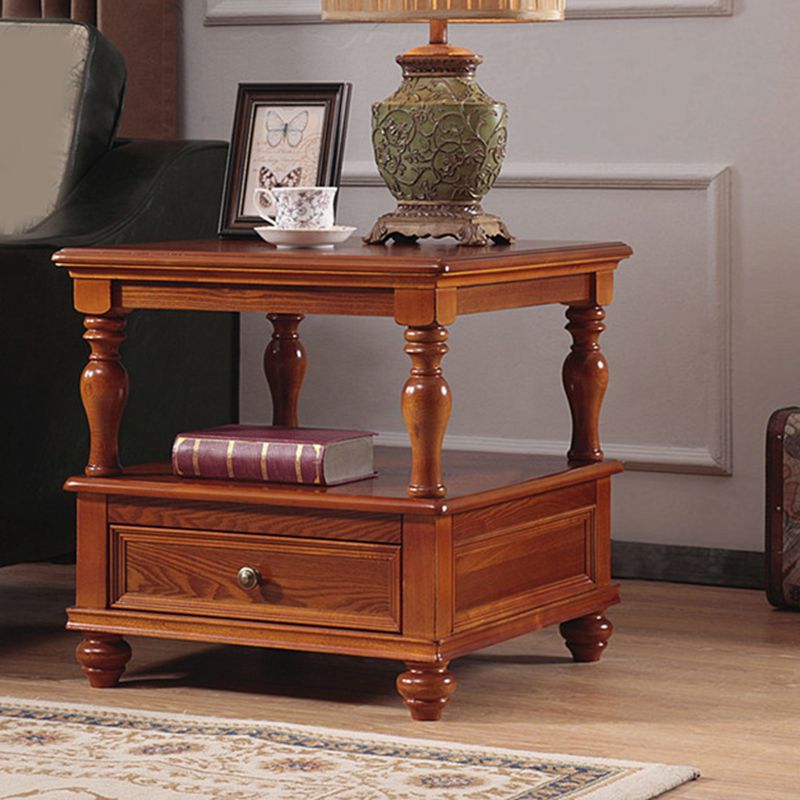 23.6" Tall Square Wood Top Side Table Brown 4 Legs End Table with Storage Clearhalo 'Coffee & Accent Tables' 'End & Side Tables' 'end_side_tables' 'furn' 'furn_end_side_tables' 'Furniture' 'Living Room Furniture' 1200x1200_a25c9966-355f-4150-bb12-c124718bd945
