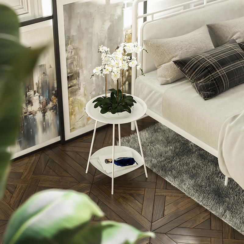 Double Tier Mid-Century Round 4 Legs Metal End Table with Storage