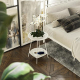 Double Tier Mid-Century Round 4 Legs Metal End Table with Storage