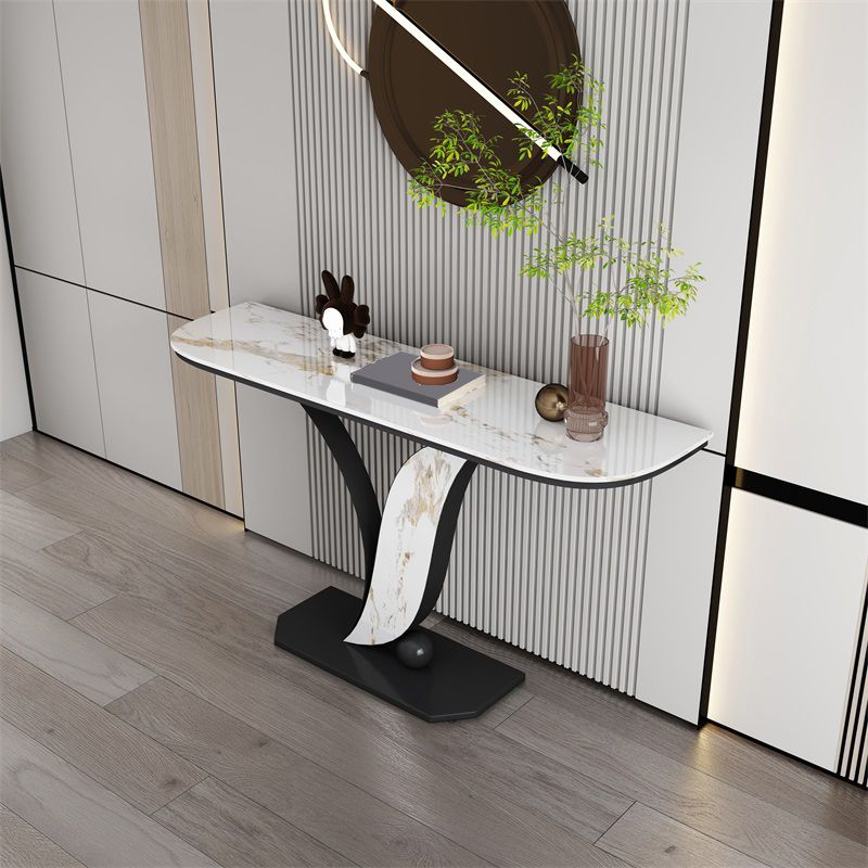 Glam Metal Half Moon Sofa Console Table Scratch Resistant Pedestal White Console Table Clearhalo 'Console Tables' 'console_tables' 'Entry & Mudroom Furniture' 'furn' 'furn_console_tables' 'Furniture' 1200x1200_a25de75b-90ff-4312-993d-d37d6a3ba6c2