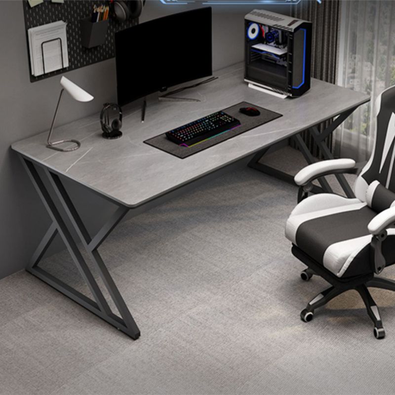 Contemporary Gaming Desk Antique Finish Office Desk with Metal Legs Clearhalo 'furn' 'furn_office_desk' 'Furniture' 'Office Desks' 'Office Furniture' 'office_desk' 1200x1200_a25e8806-3e0d-42ec-be71-eae68c55aa47
