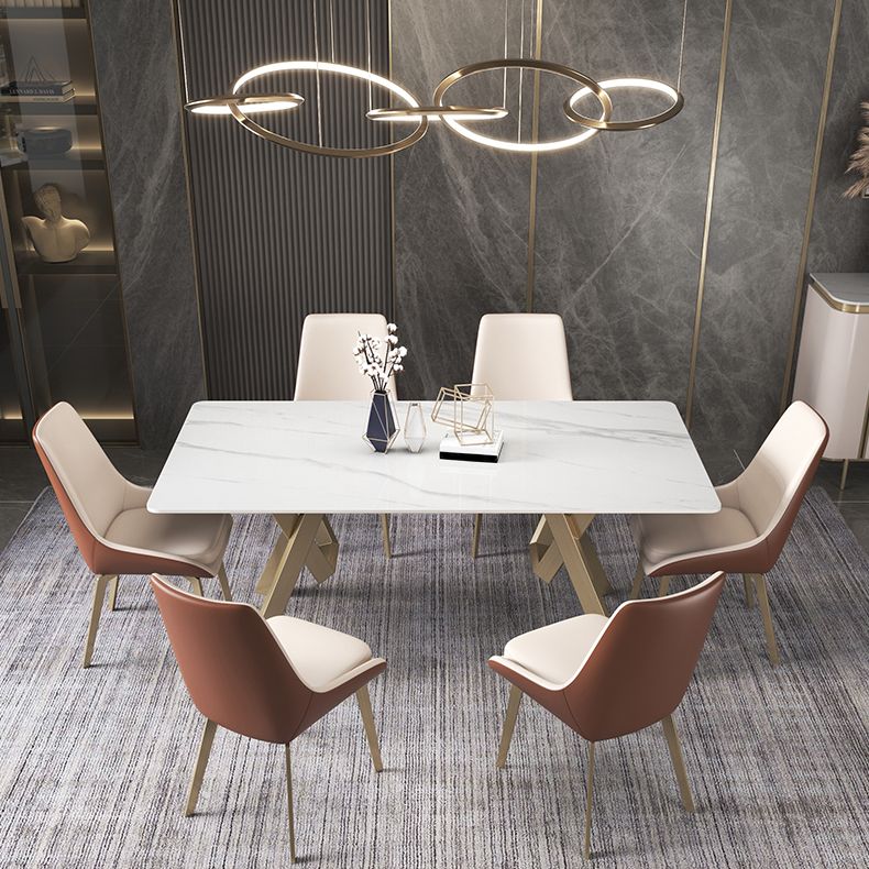 Tavolo da rettangolo del tavolo in pietra sinterizzato di lusso con base in metallo oro e 4 gambe