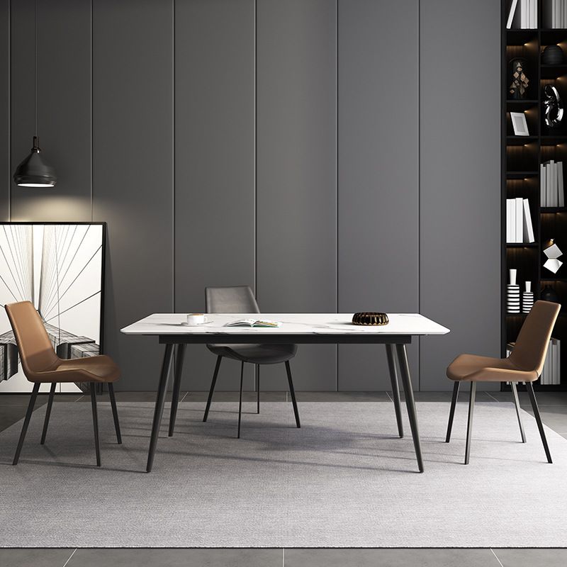 Stone Top Dining Table Rectangle Modern Dining Table with 4 Black Legs Clearhalo 'Dining Tables & Seating' 'Dining Tables' 'dining_table' 'furn' 'furn_dining_table' 'Furniture' 'furniture_dining_table' 'Kitchen & Dining Furniture' 'kitchen' 'kitchen_dining_table' 1200x1200_a260a6e3-5ac6-480f-90b5-e570bb7deae7