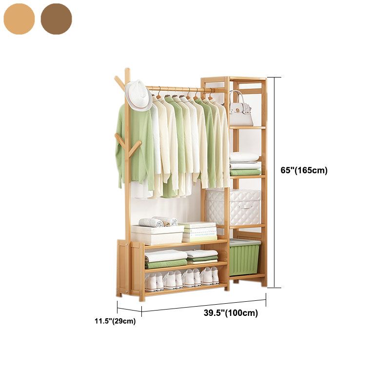 Contemporary Style Wardrobe Armoire Bamboo Armoire with Clothes Rail for Home