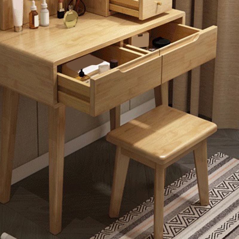 4 Drawer & Mirror Makeup Vanity Desk Rubber Wood Dressing Table Clearhalo 'Bedroom Furniture' 'furn' 'furn_makeup_vanities' 'Furniture' 'Makeup Vanities' 'makeup_vanities' 1200x1200_a2650a8c-26e7-463f-8f24-05905cc34739
