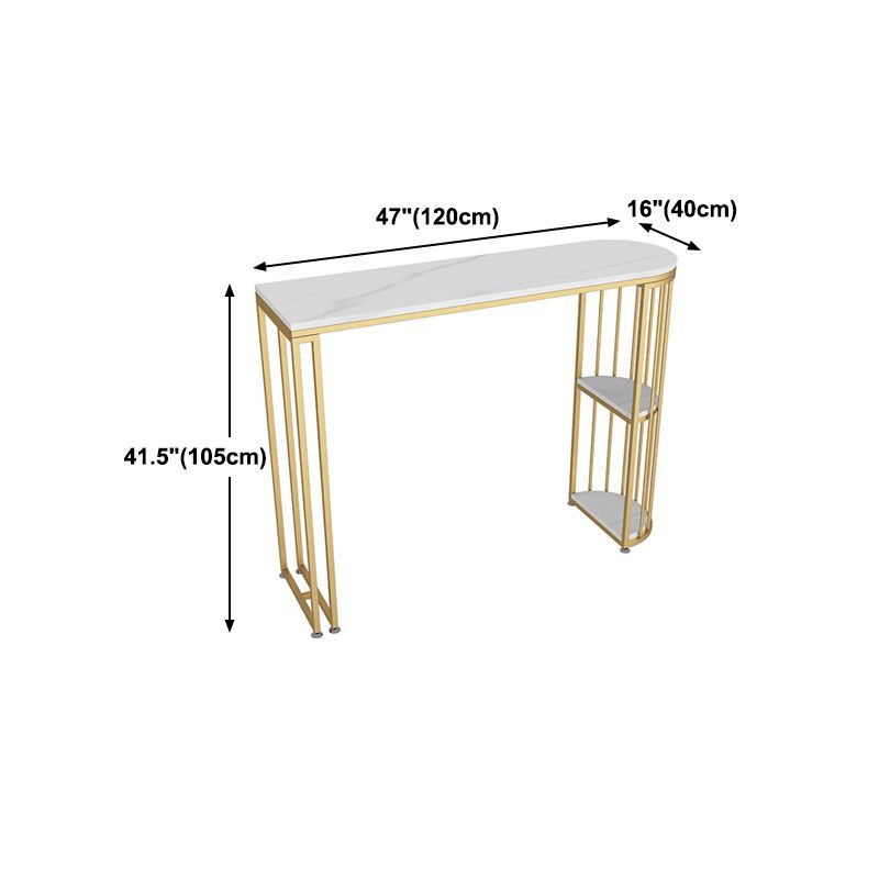 Glam Stone Indoor Bar Dining Table Gold Iron Double Pedestal Bistro Table with Shelve Clearhalo 'Bar Furniture' 'Bar Tables' 'bar_tables' 'furn' 'furn_bar_tables' 'Furniture' 'furniture_bar_tables' 'Kitchen & Dining Furniture' 'kitchen&dining_furn' 'kitchen' 1200x1200_a2685b5f-26bd-483a-a6db-a175496bf91e