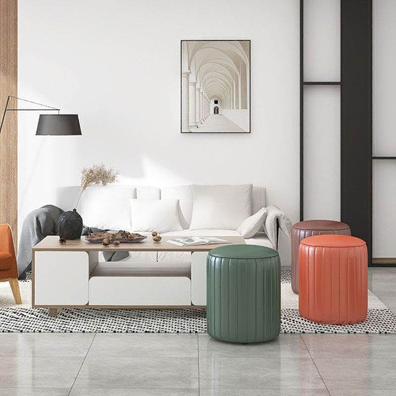 Solid Color Leather Standard Stool Modern Style Simple Round Cushion Stool Clearhalo 'furn' 'furn_ottomans_poufs' 'Furniture' 'Living Room Furniture' 'Ottomans & Poufs' 'ottomans_poufs' 1200x1200_a26f1439-f296-4257-ac83-a6a740f2aad5