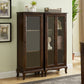 Mid-century Modern 51.18" Tall Glass Paned Accent Cabinet, Wooden Rectangle Cabinet