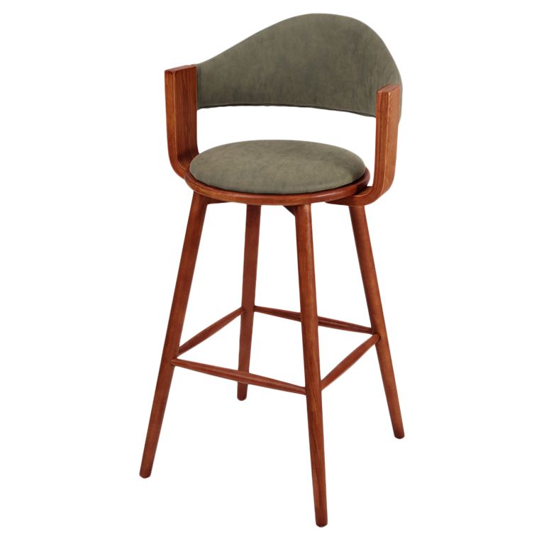 Muebles de cuero de imitación de taburete de madera verde contemporáneo con 4 patas de madera