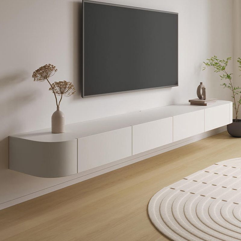 Support multimédia mural blanc avec tiroirs, console TV contemporaine, imitation bois