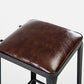 Industrial Armless Counter Stool Iron Bar Stool with Leather Cushion and Footrest