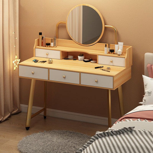 Scandinavian Wooden Dressing Table Mirror Make-up Vanity with Drawers Clearhalo 'Bedroom Furniture' 'furn' 'furn_makeup_vanities' 'Furniture' 'Makeup Vanities' 'makeup_vanities' 1200x1200_a27e824d-2f4a-4d6f-9fc9-9fde917a9632