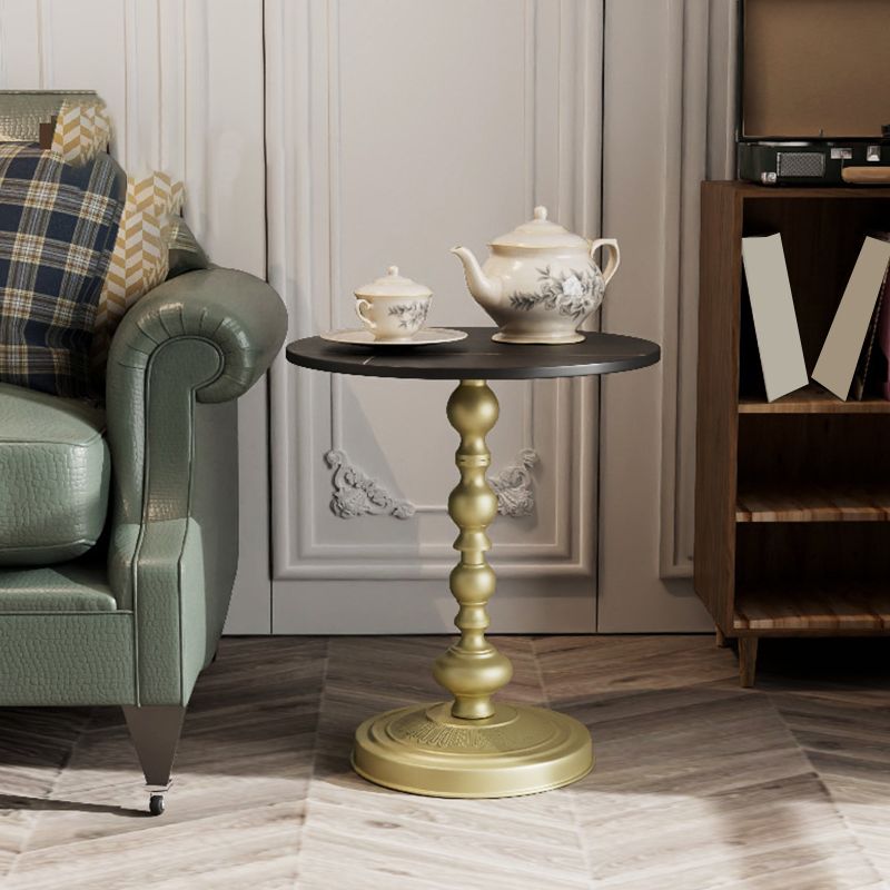 Modern Slate Round Side End Table Metal Pedestal Sofa Side Table