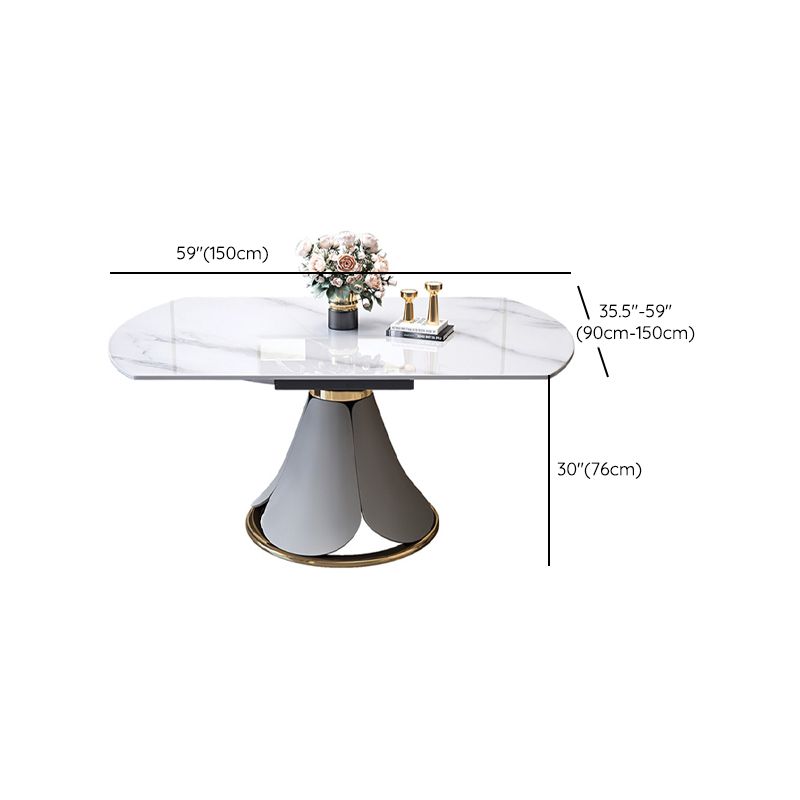 Round Modern Stone Dining Table Extendable for Small Spaces in White