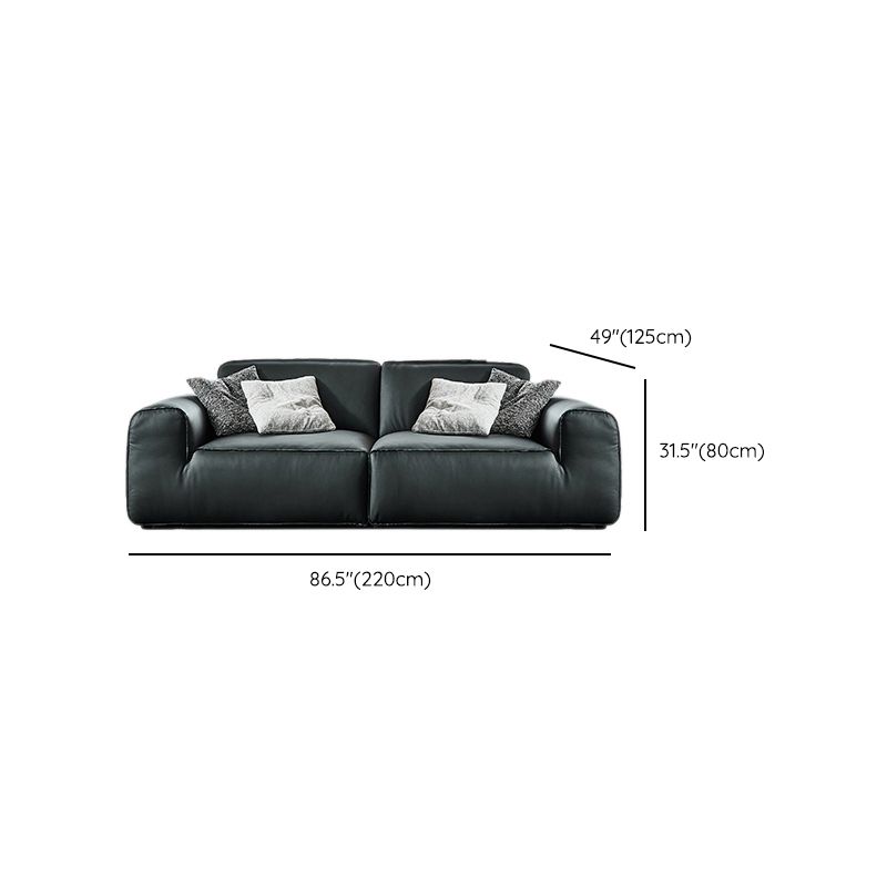 Contemporary Genuine Leather Square Arm Sofa For Living Room