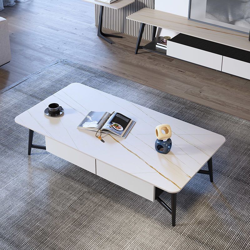 Modern Style Rock Slate Black Gold/white Gold/White Black with 2 Drawer Coffee Table