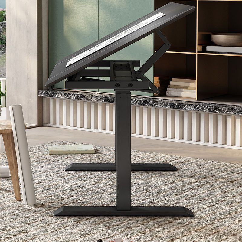 Escritorio de escritura plegable de forma rectangular con patas de metal en blanco/negro