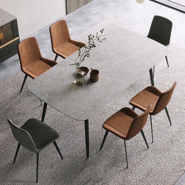 Black Metal Frame Industrial Rectangle Dining Table Sintered Stone Table for Dining Room Clearhalo 'Dining Tables & Seating' 'Dining Tables' 'dining_table' 'furn' 'furn_dining_table' 'Furniture' 'Kitchen & Dining Furniture' 1200x1200_a284558d-1a46-4a2e-b638-eee8325a3d77