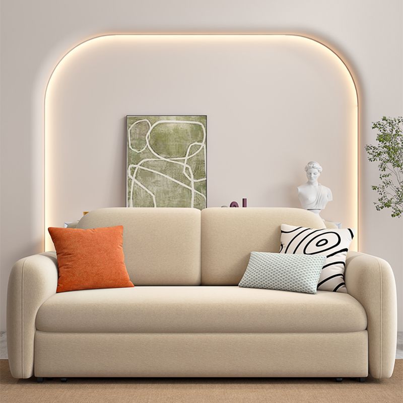 Foldable Light Brown Sofa Bed with Storage Sewn Pillow Back Sofa