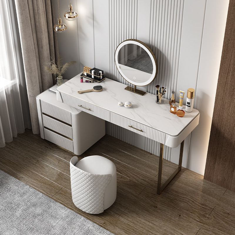 17.71" Wide Modern Make-up Vanity with 5 Storage Drawers Bright White Wood Vanity Set