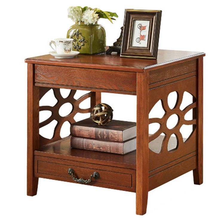 Modern Square Double Tier End Table Solid Wood 4 Legs End Table Clearhalo 'Coffee & Accent Tables' 'End & Side Tables' 'end_side_tables' 'furn' 'furn_end_side_tables' 'Furniture' 'Living Room Furniture' 1200x1200_a2951c0b-00fe-4c23-a4e4-ebfa496cfe93