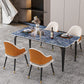 Table de salle à manger noire à 4 pieds Table de dinette industrielle rectangulaire avec dessus en pierre