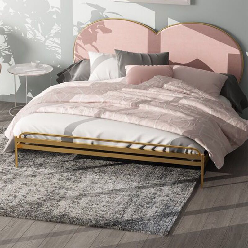 Letto a pannello in metallo, testiera imbottita a cuore, 79 pollici, colore cromo