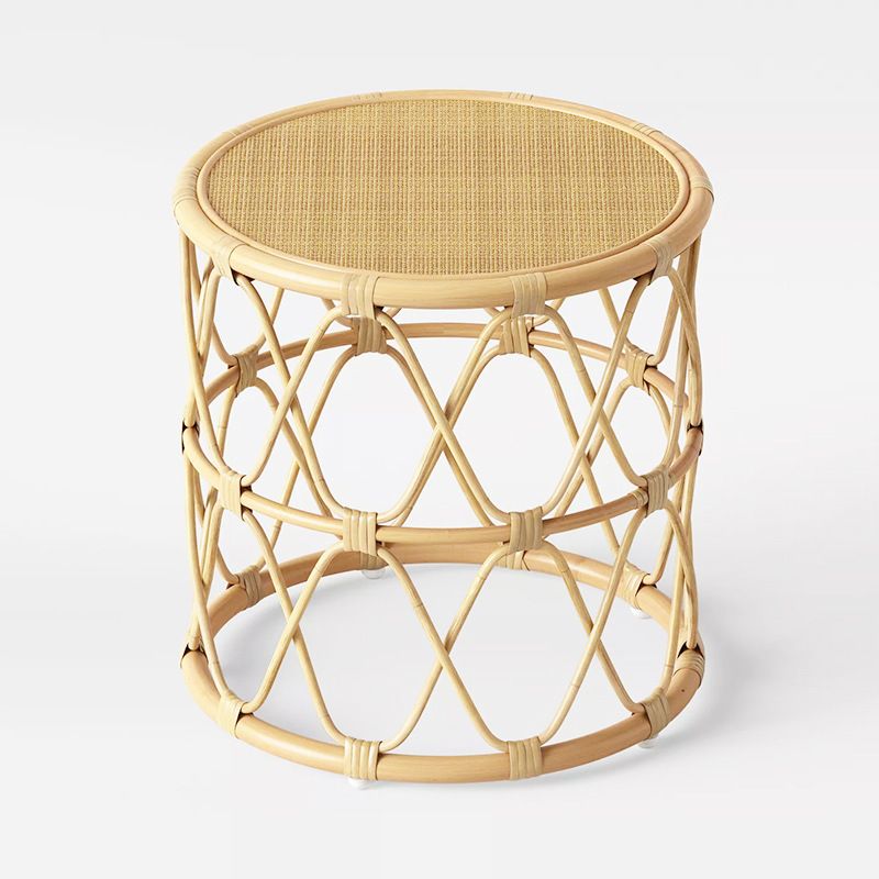 Table basse ronde contemporaine de 17,7"/19,6" en rotin tambour table de cocktail