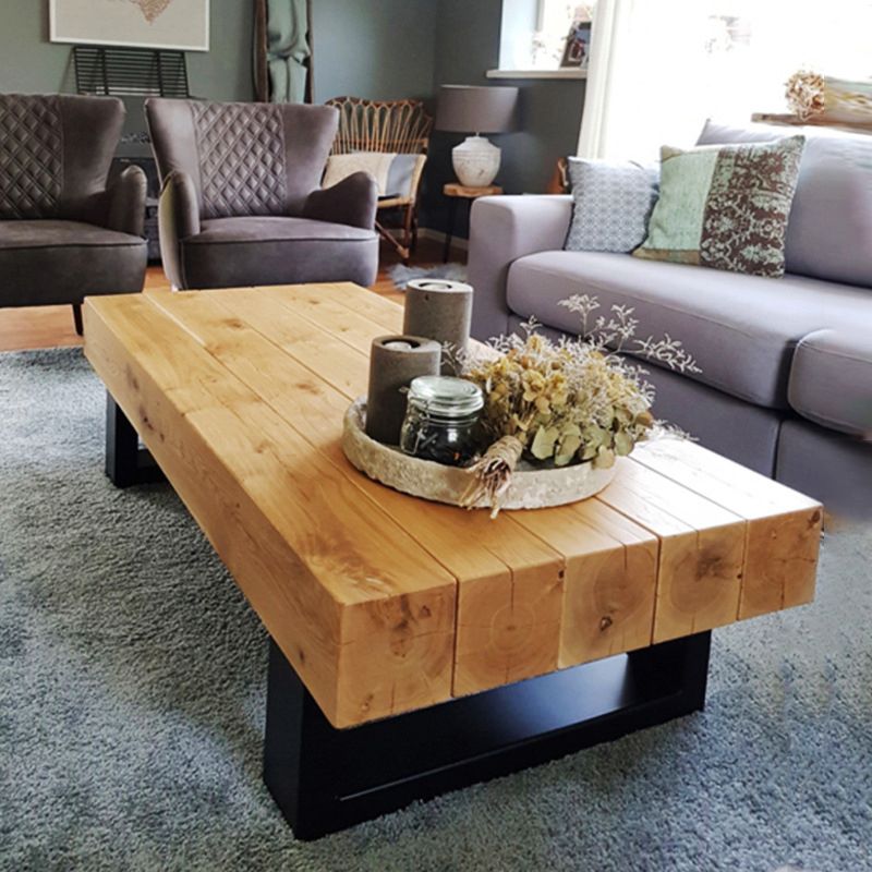 Solid Wood Coffee Table with Metal Sled Legs for Living Room Clearhalo 'Coffee & Accent Tables' 'Coffee Tables' 'coffee_tables' 'furn' 'furn_coffee_tables' 'Furniture' 'Living Room Furniture' 1200x1200_a29db36a-26bf-4e63-9b9f-3c8b11e314bc