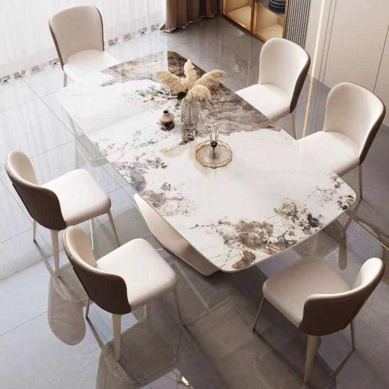 Mesa de comedor de estilo moderno, mesa rectangular con base metálica para comedor