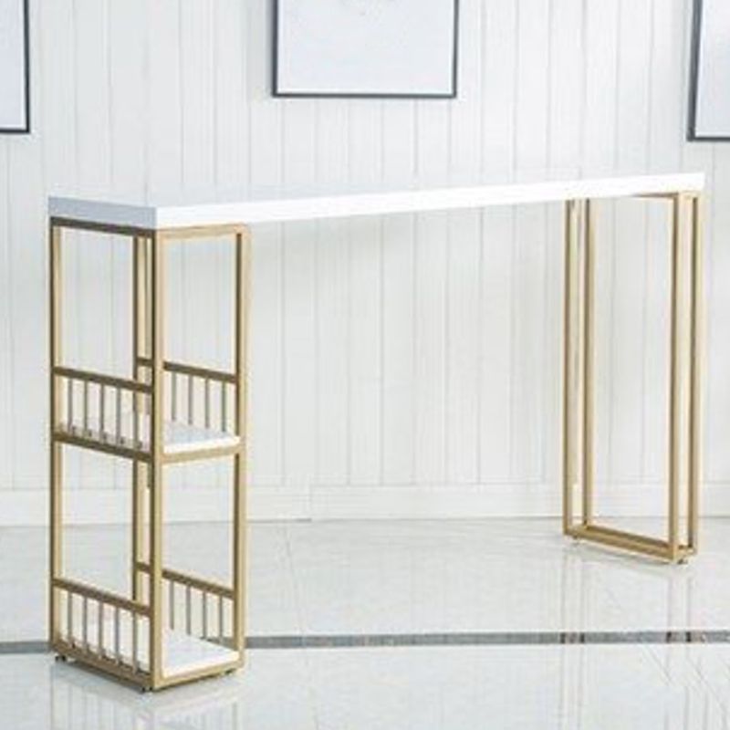 Tavolo da bar rettangolo in stile glam in legno massiccio tavolo da pranzo a barra piedistallo doppia con conservazione